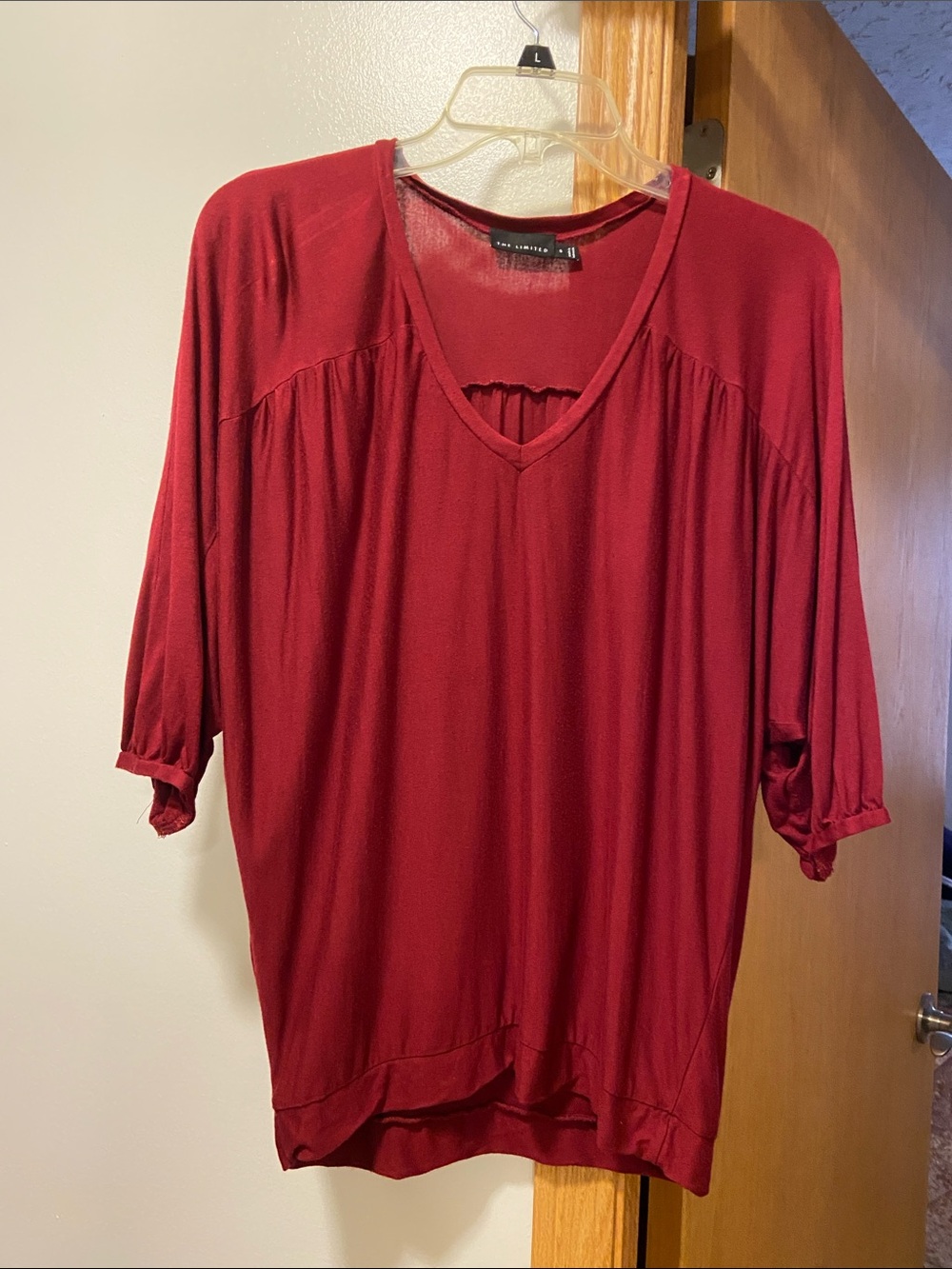 The Limited Burgundy V-Neck Dolman Sleeve Top